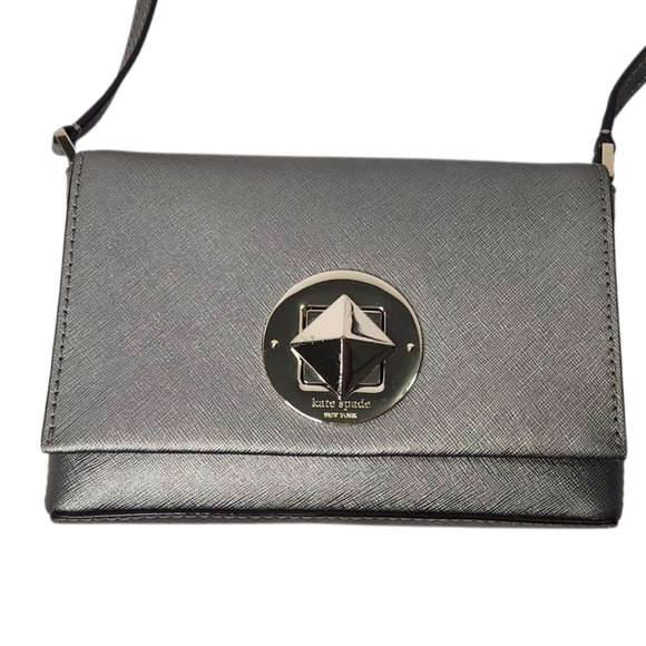 kate spade New York | Newberry Lane Sally Leather Crossbody | Metallic Silver - Picture 3 of 16
